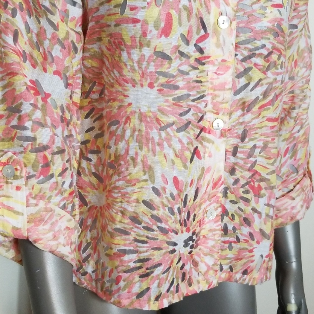 Ruby Rd Semi Sheer Button V Neck Blouse - Picture 6 of 9